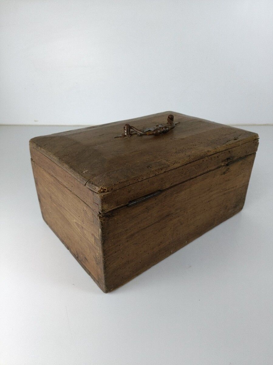 19th Century Wooden French Small Hope Chest Trunk Trinket Jewelry Box Metal Trim photo vinterior