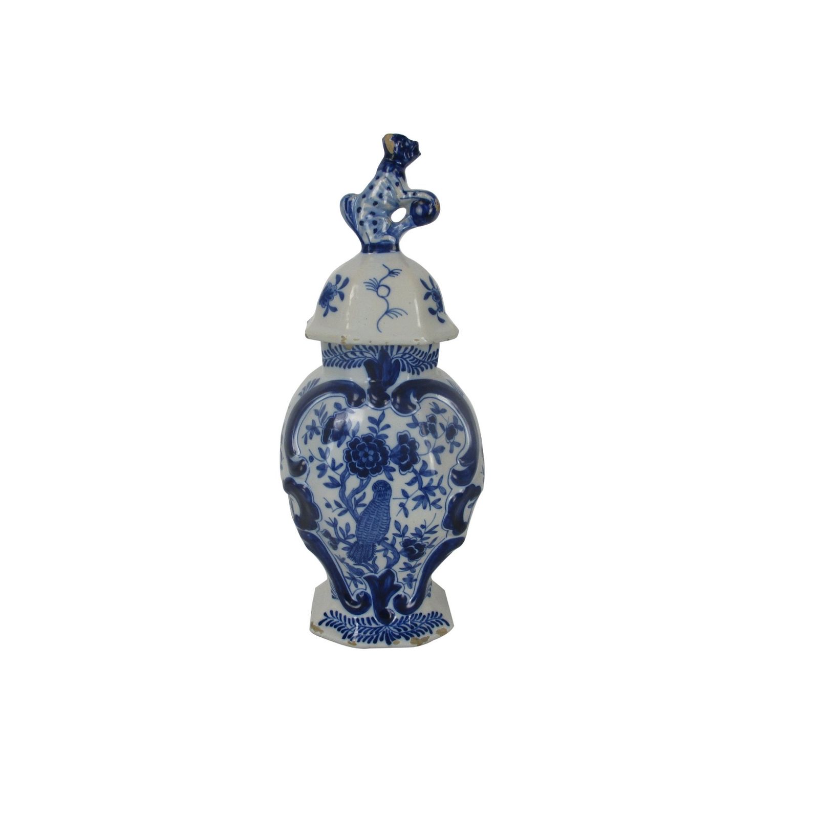 Bird Of Paradise Small Antique 19th C Marked Duijn Delft Vase Urn Very Rare
