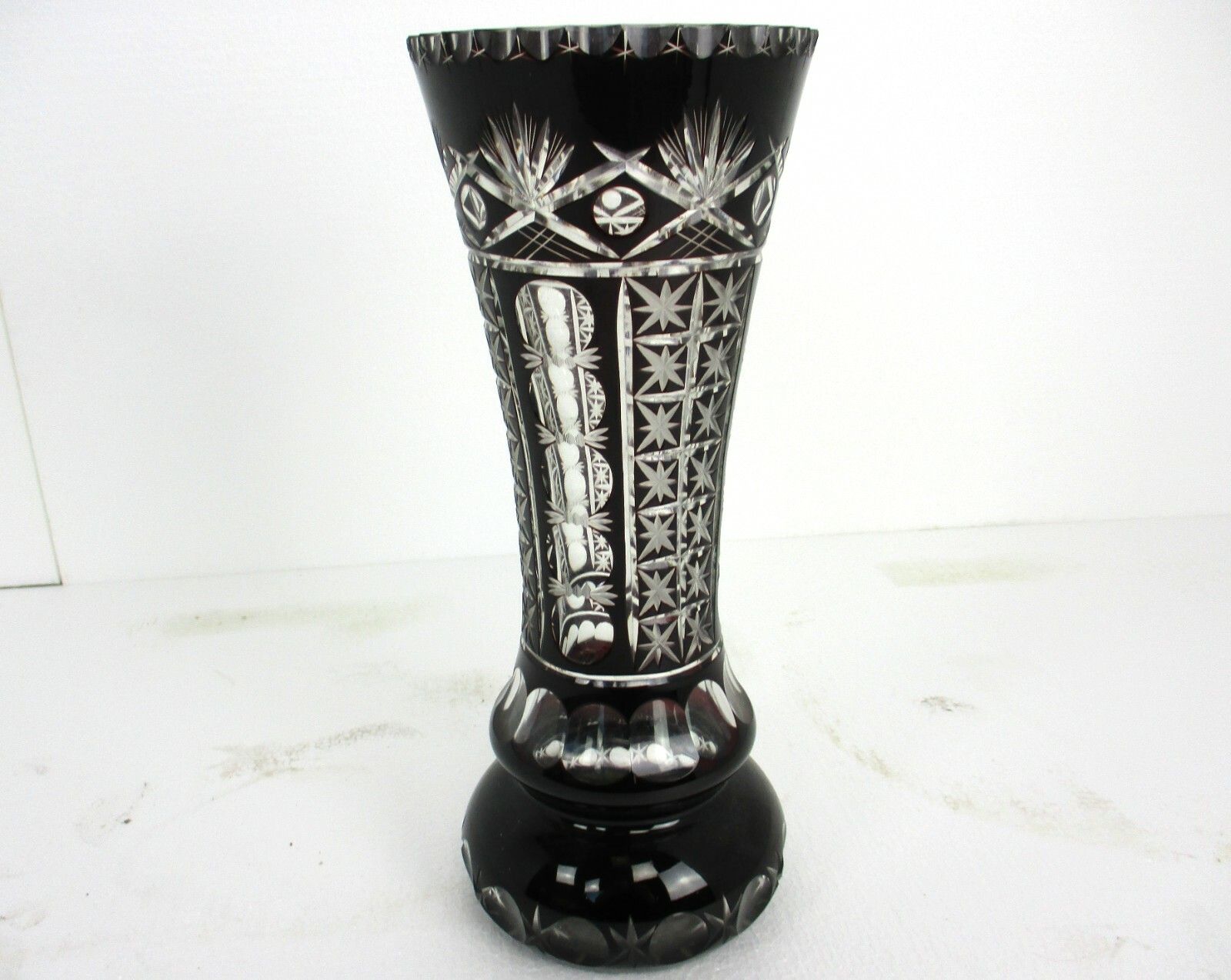 Crystal Ruby Red Clear To Cut Bowl Vase Dot Star Beautiful Vsl Style 13.77" photo furniture