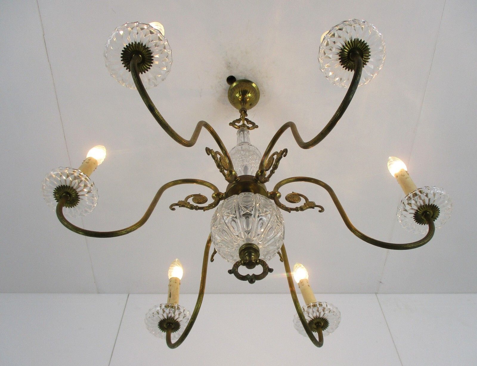 Flemish Dutch Chandelier 6 Arm Lights Brass Glass Ball Bobeches Country Style photo buy