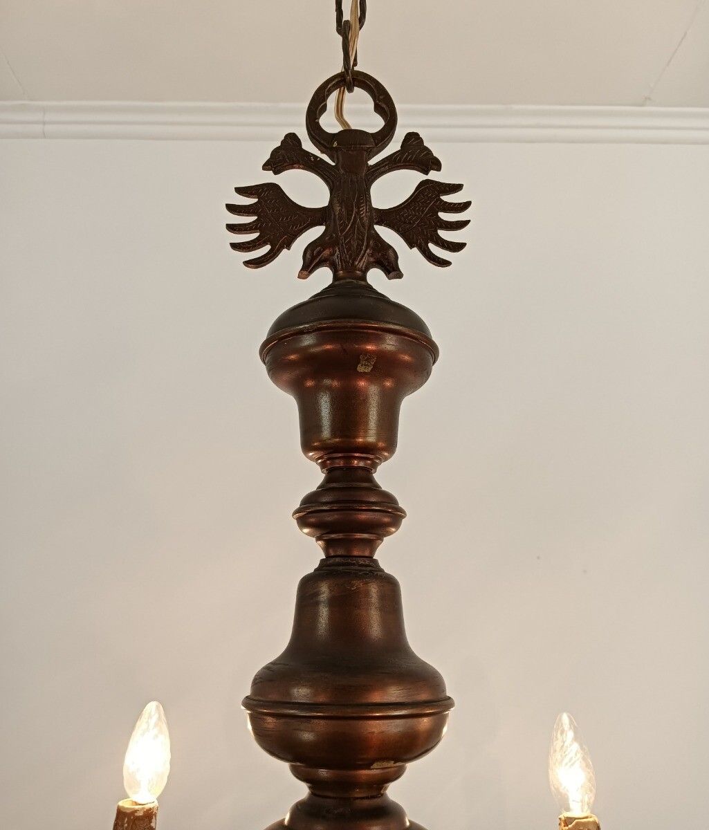 photo furniture Vintage Dutch Flemish Chandelier Brass Eagles Fish 6 Lights  Farmhouse Style