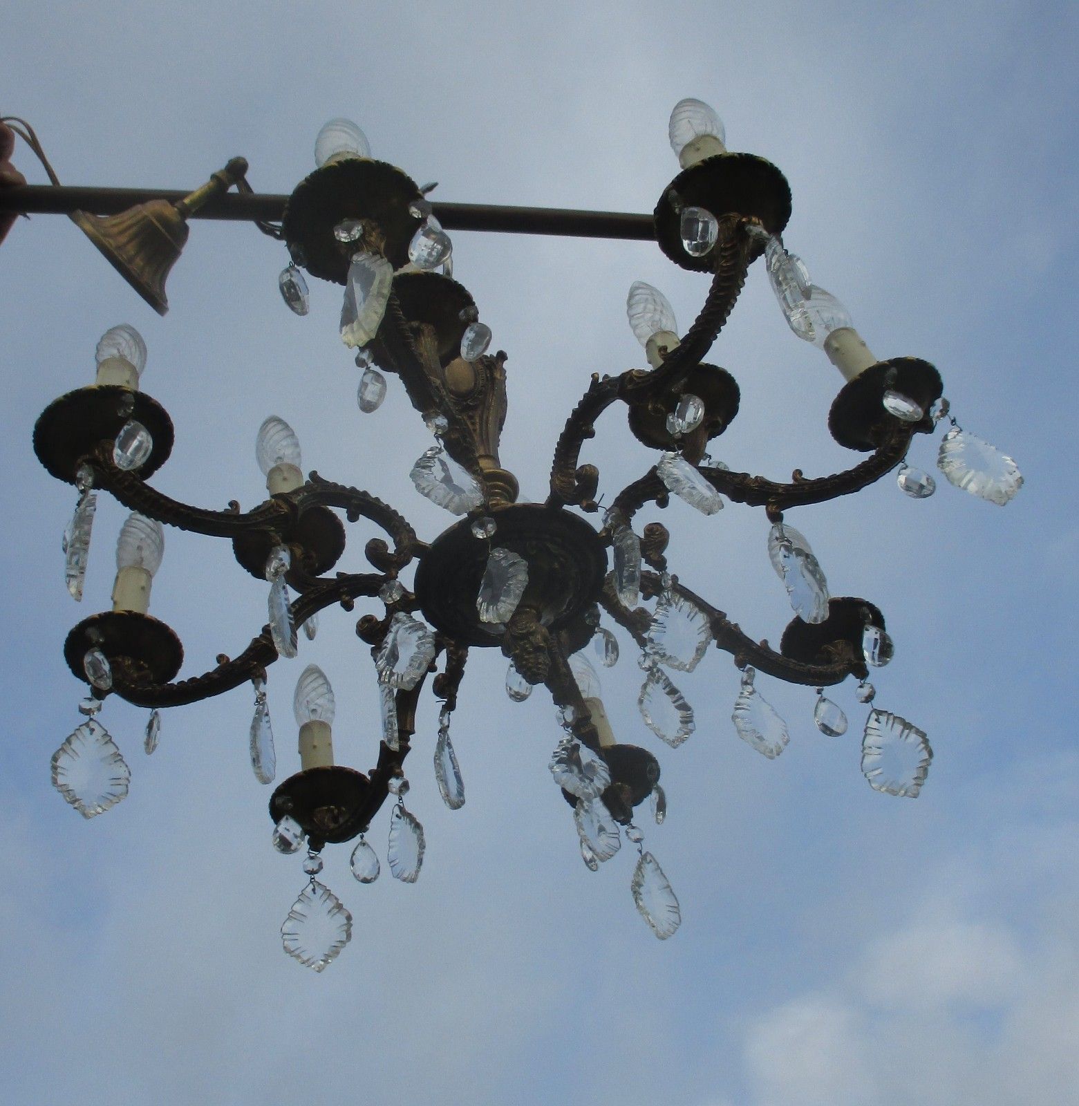 Vintage French Empire Style Chandelier Lamp  Prisms Brass 8 Arm 12 Lights photo 323.0