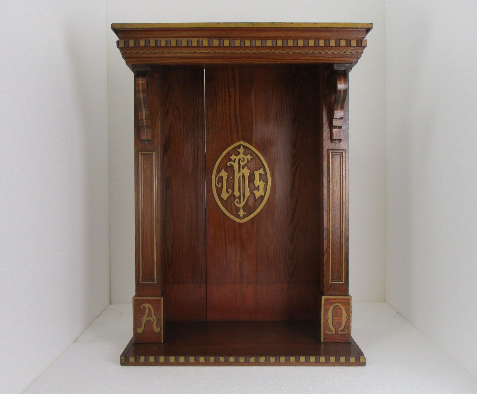Gothic Gorgeous Wooden Ornate Chapel For Statue Pitch Pine Inlay Antique Stunnin photo for sale