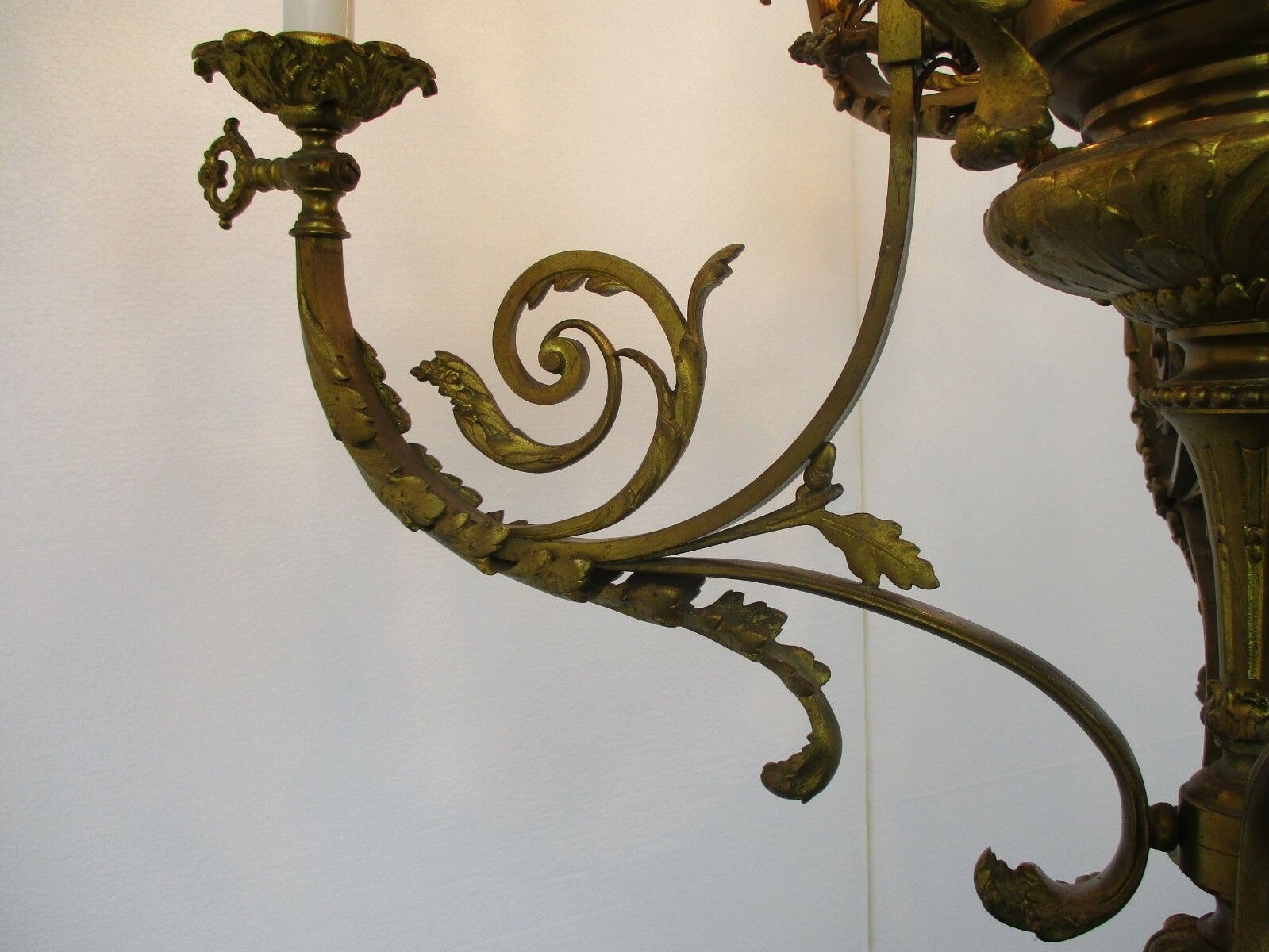 photo for sale Antique Gothic Castle Chandelier Bronze Doré Gold Gilded Bacchus Grapes Stunning