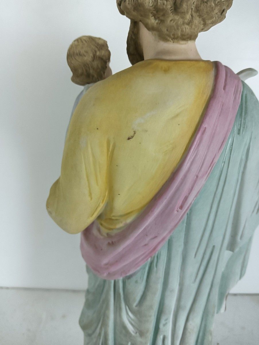 Antique Porcelain Bisque Statue Saint Joseph And Infant Jesus Protector Of Homes photo vintage