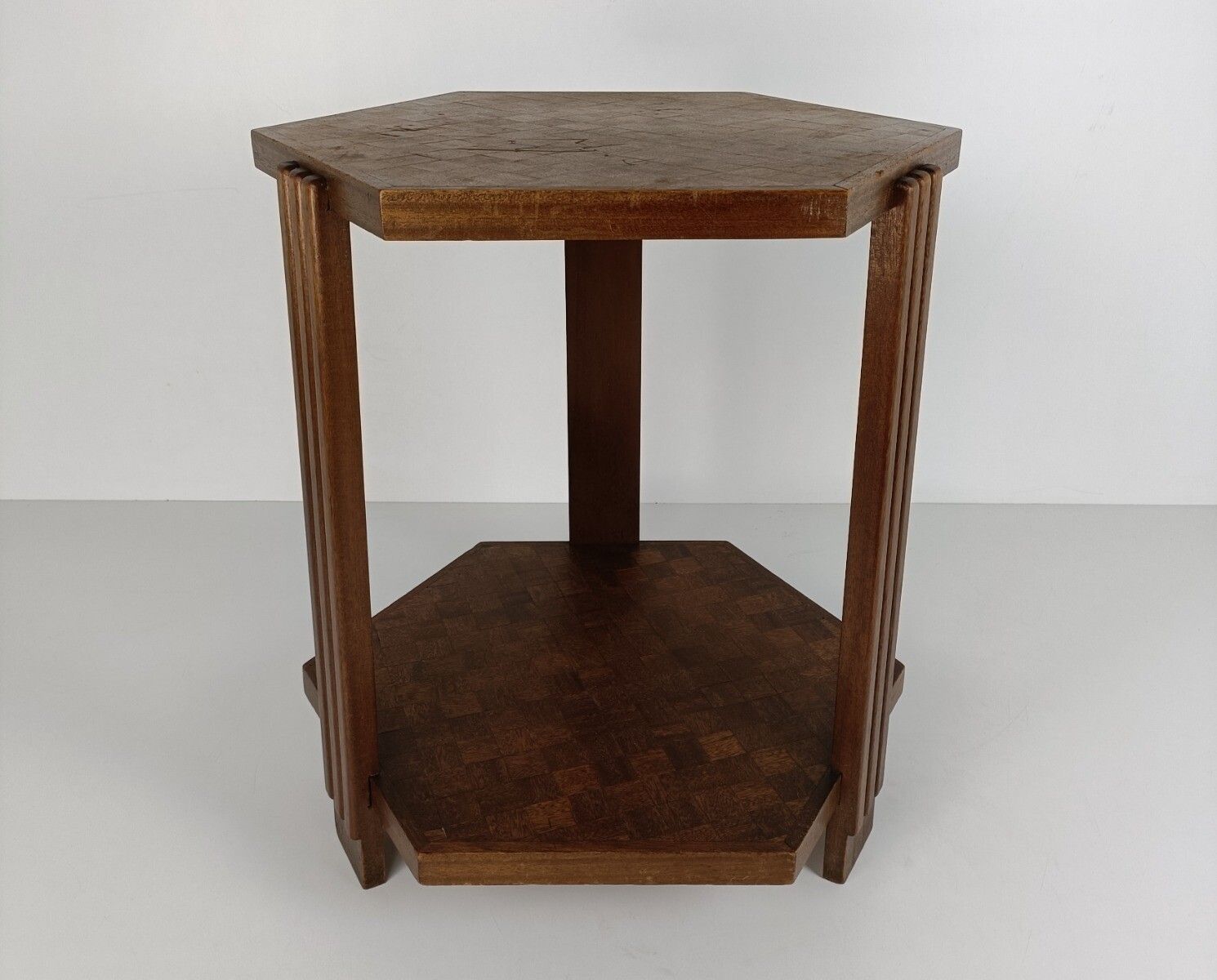 Antique Art Deco Table Gorgeous Inlay Style On Top Patchwork Block Style Wood photo furniture