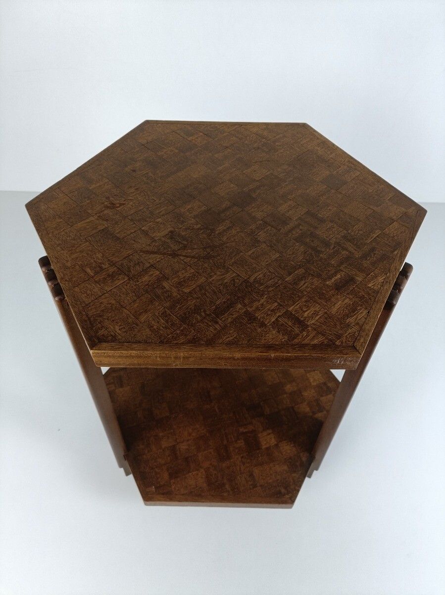 Antique Art Deco Table Gorgeous Inlay Style On Top Patchwork Block Style Wood photo Furniture