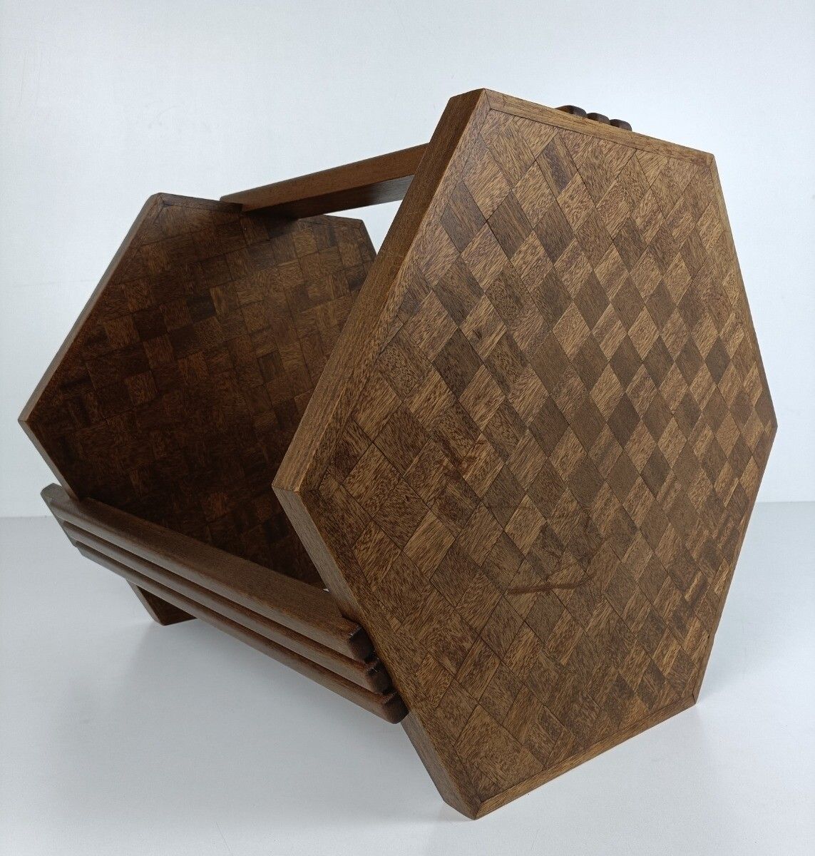 Antique Art Deco Table Gorgeous Inlay Style On Top Patchwork Block Style Wood photo vinterior