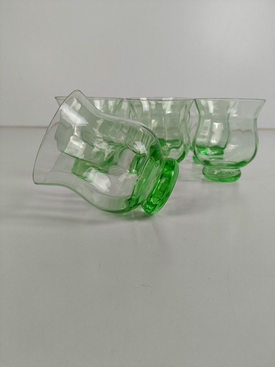 Set Of 9 Antique Green Glass Art Deco Drinking Tumbler Glasses photo buy