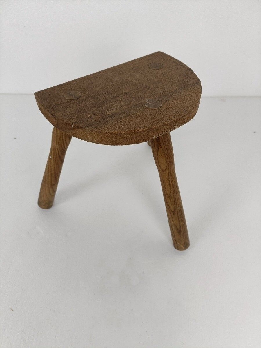 Vintage Hand Carved Wood Milking Stool Pedestal Table Plant Flower Bonsai Stand photo furniture