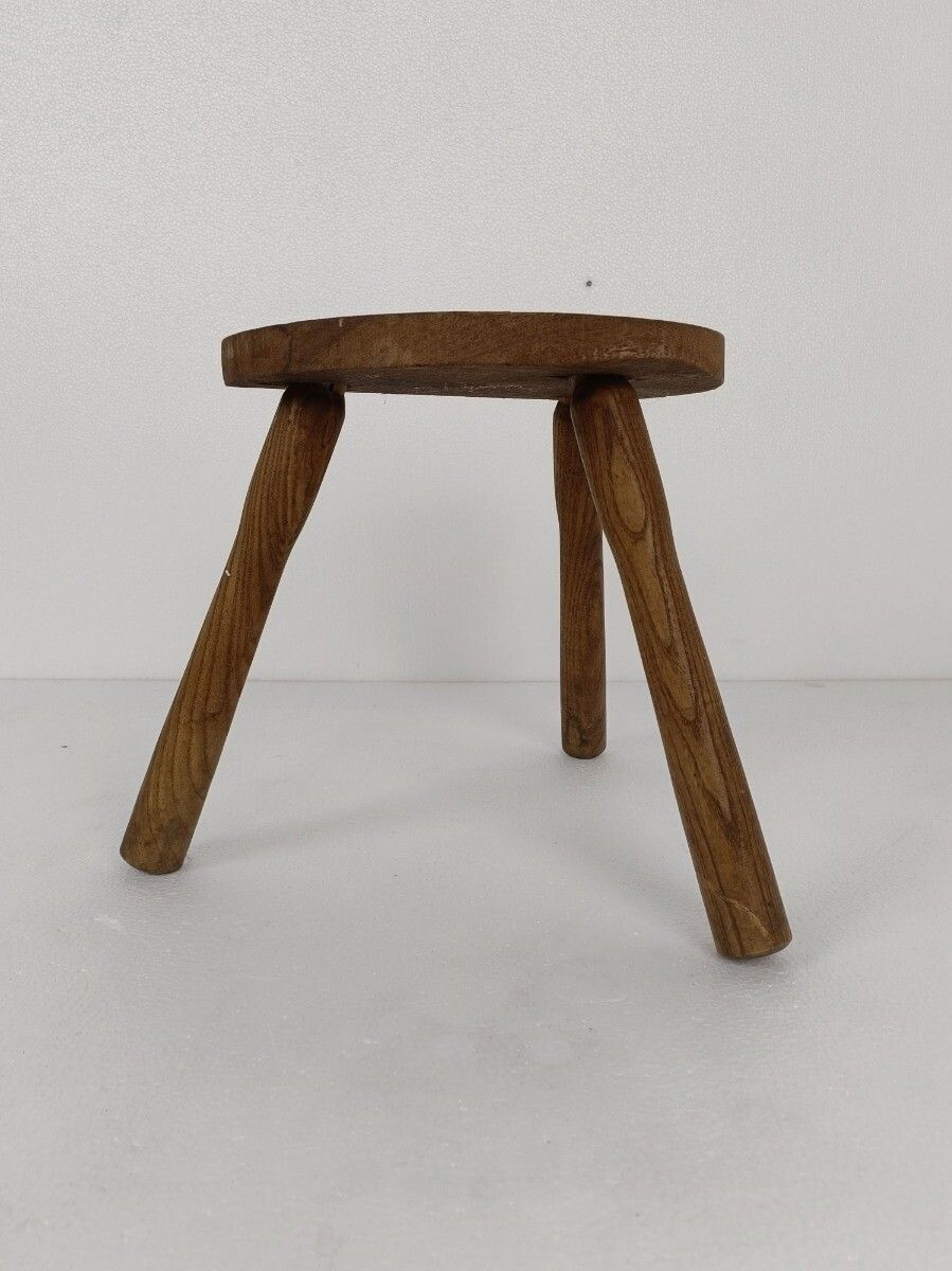 Vintage Hand Carved Wood Milking Stool Pedestal Table Plant Flower Bonsai Stand photo for sale
