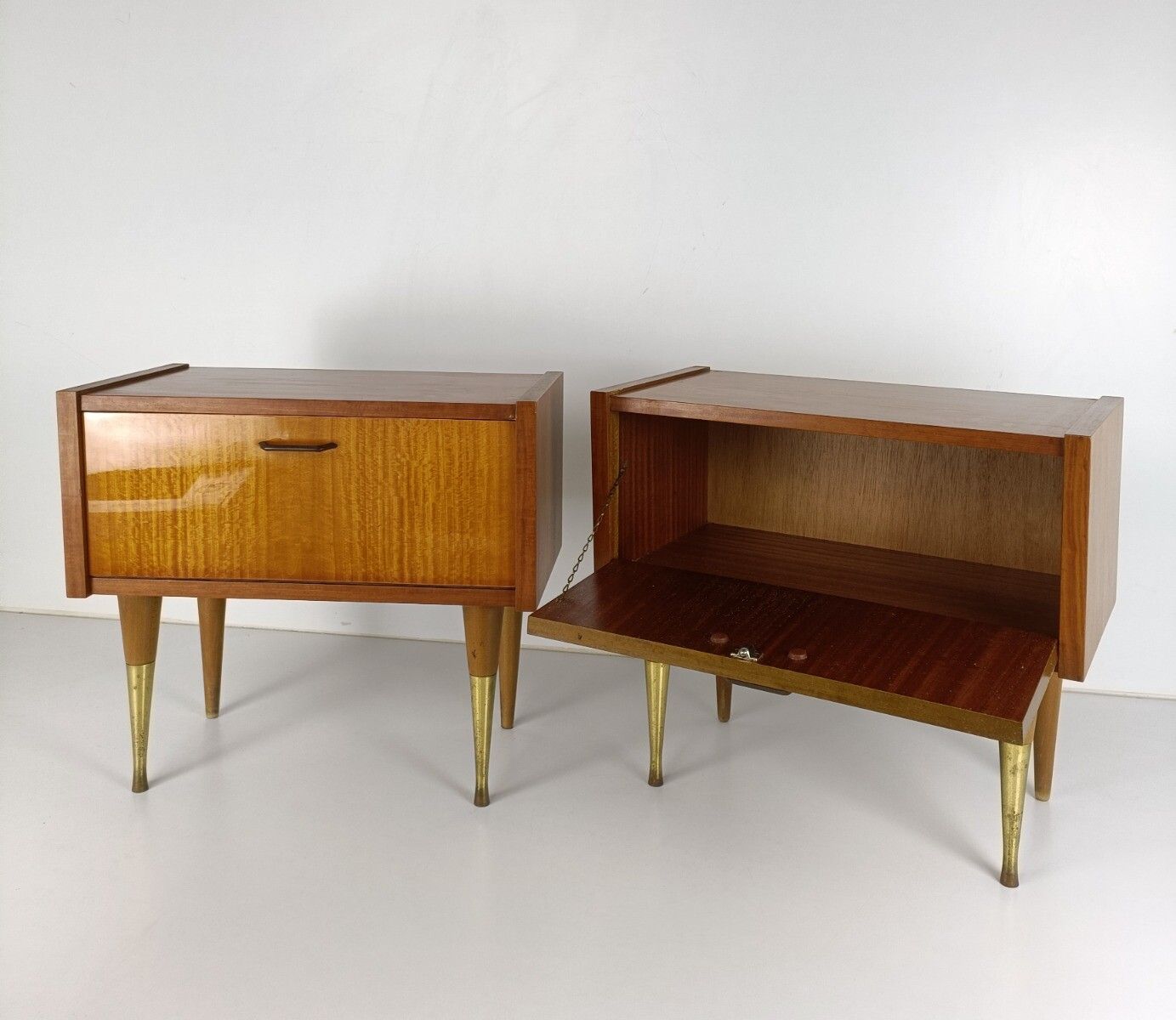 Pair Couple Vintage Teak Nightstands End Tables Mid Century Modern Modernist photo for sale