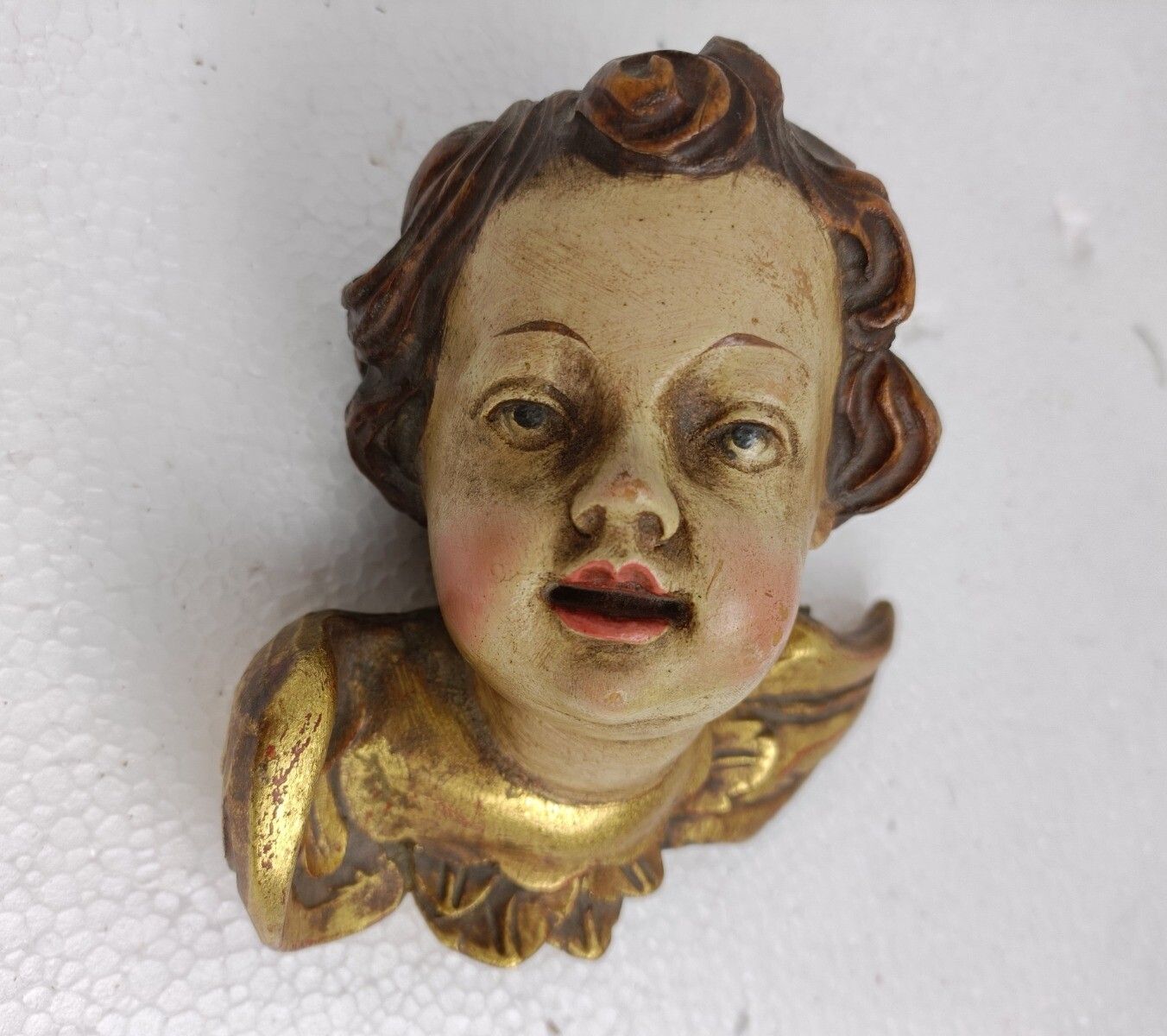 Angel Sculpture  Italian Wood Carving Statue Wooden Archangel Figure Wallhangi photo 162.0