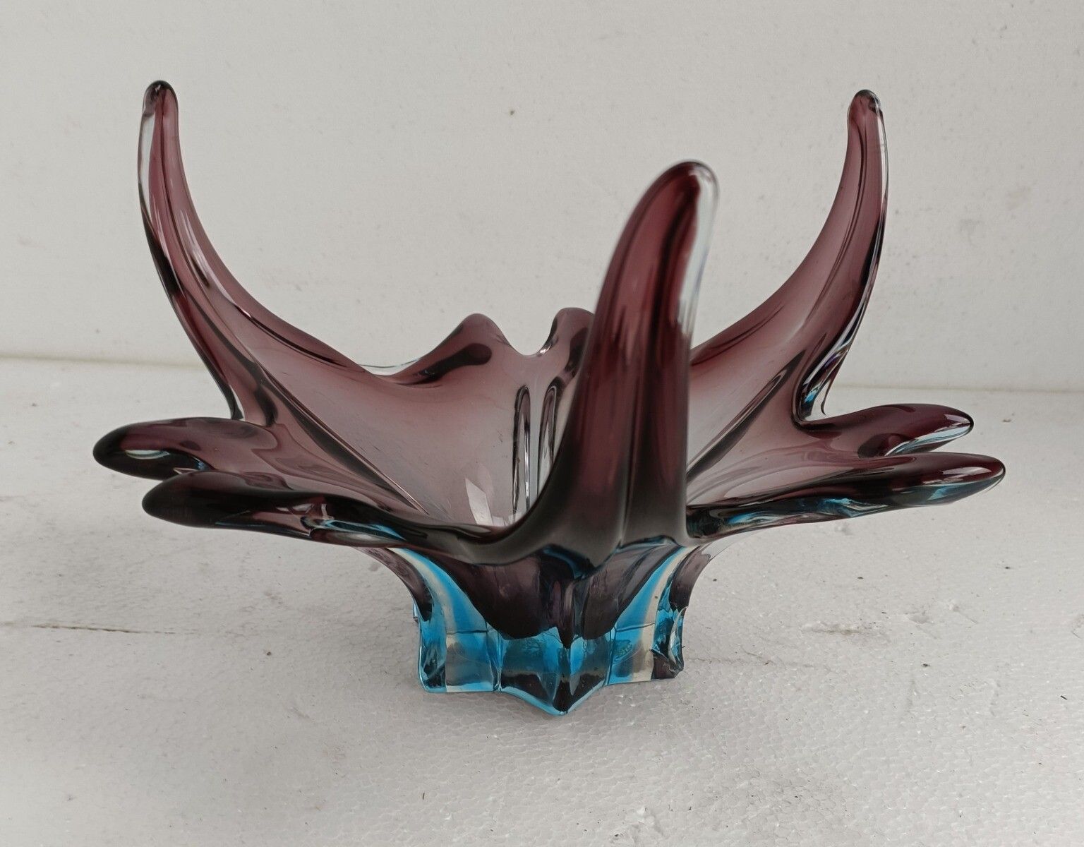 Gorgeous Bowl Dish Centerpiece Cranberry Blue Art Glass Murano Italy Modernist photo Home Decor