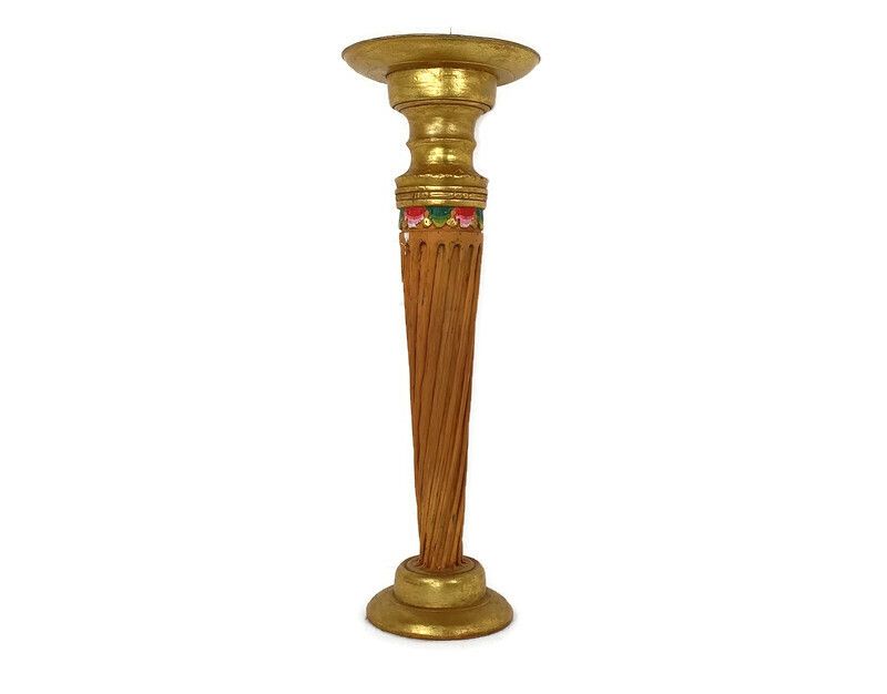 Wooden  Polychrome Side Wine Display Table Pedestal Plant Bonsai Flower Stand