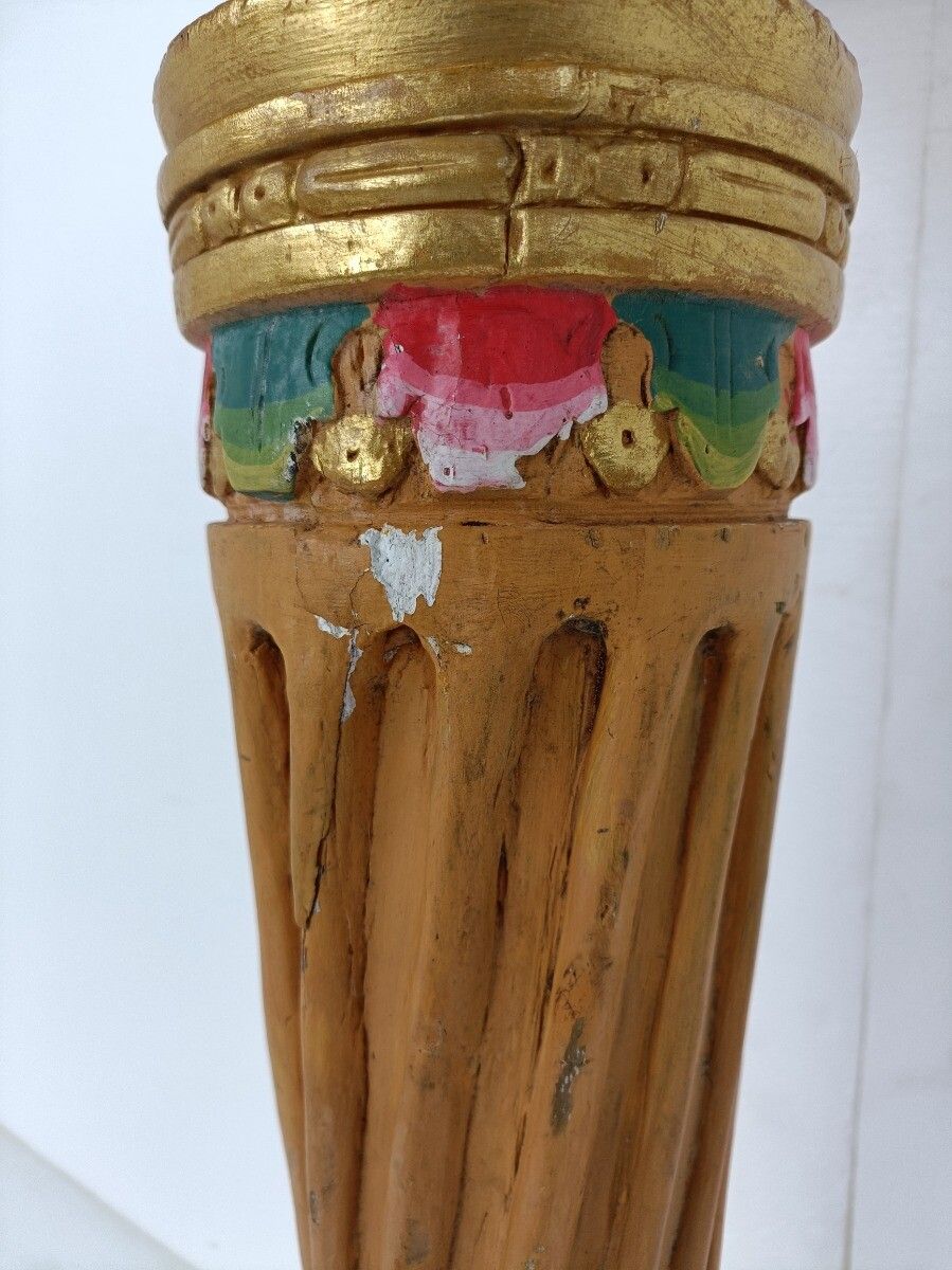 Wooden  Polychrome Side Wine Display Table Pedestal Plant Bonsai Flower Stand photo vintage