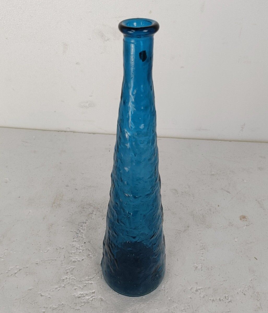 Vintage Retro Art Glass Genie Bottle Vase  Blue Empoli  Italy Italian Retro Pop photo furniture