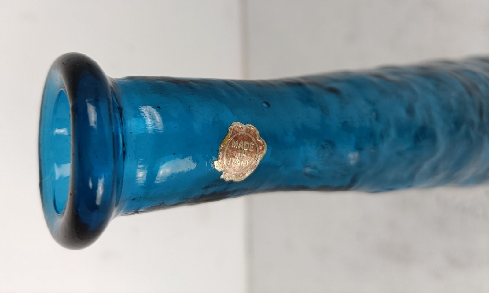 Vintage Retro Art Glass Genie Bottle Vase  Blue Empoli  Italy Italian Retro Pop photo vinterior
