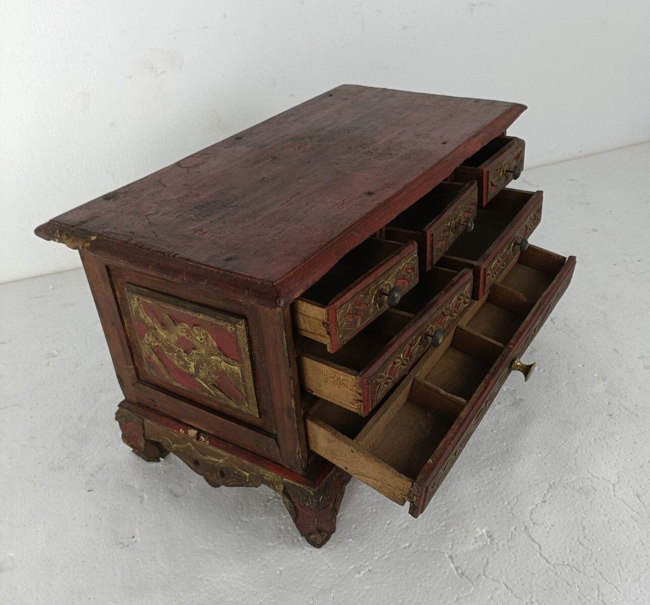 Antique 1700s Chest Of Drawers Cabinet Small Gorgeous Carved Wood Ornate Wow photo Furniture