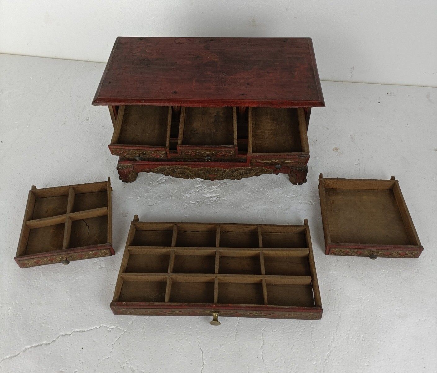Antique 1700s Chest Of Drawers Cabinet Small Gorgeous Carved Wood Ornate Wow photo 874.0