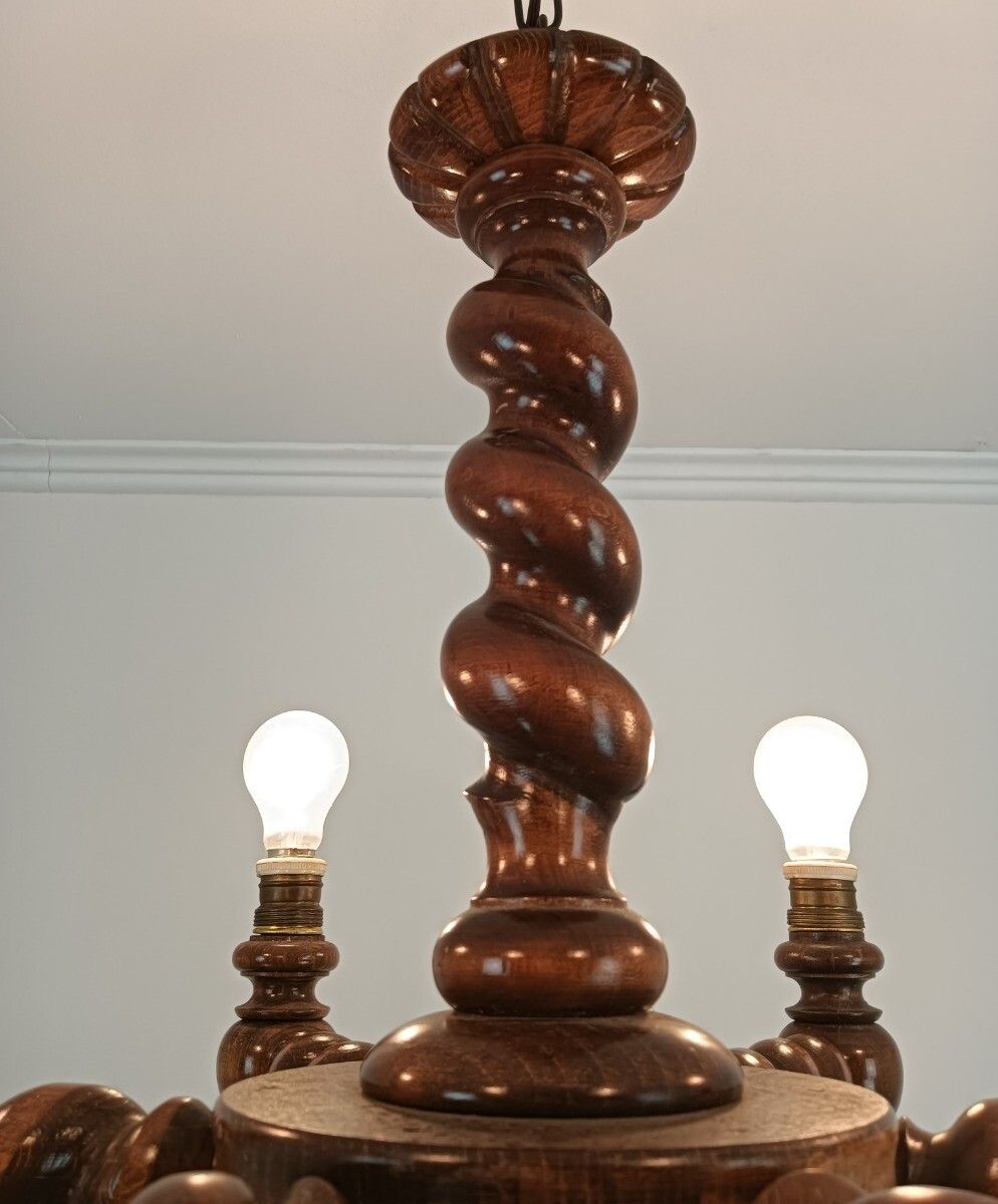 Barley Twist Twisted Wooden Wood Chandelier Gorgeously Carved 6 Lights Arm Farmh photo furniture