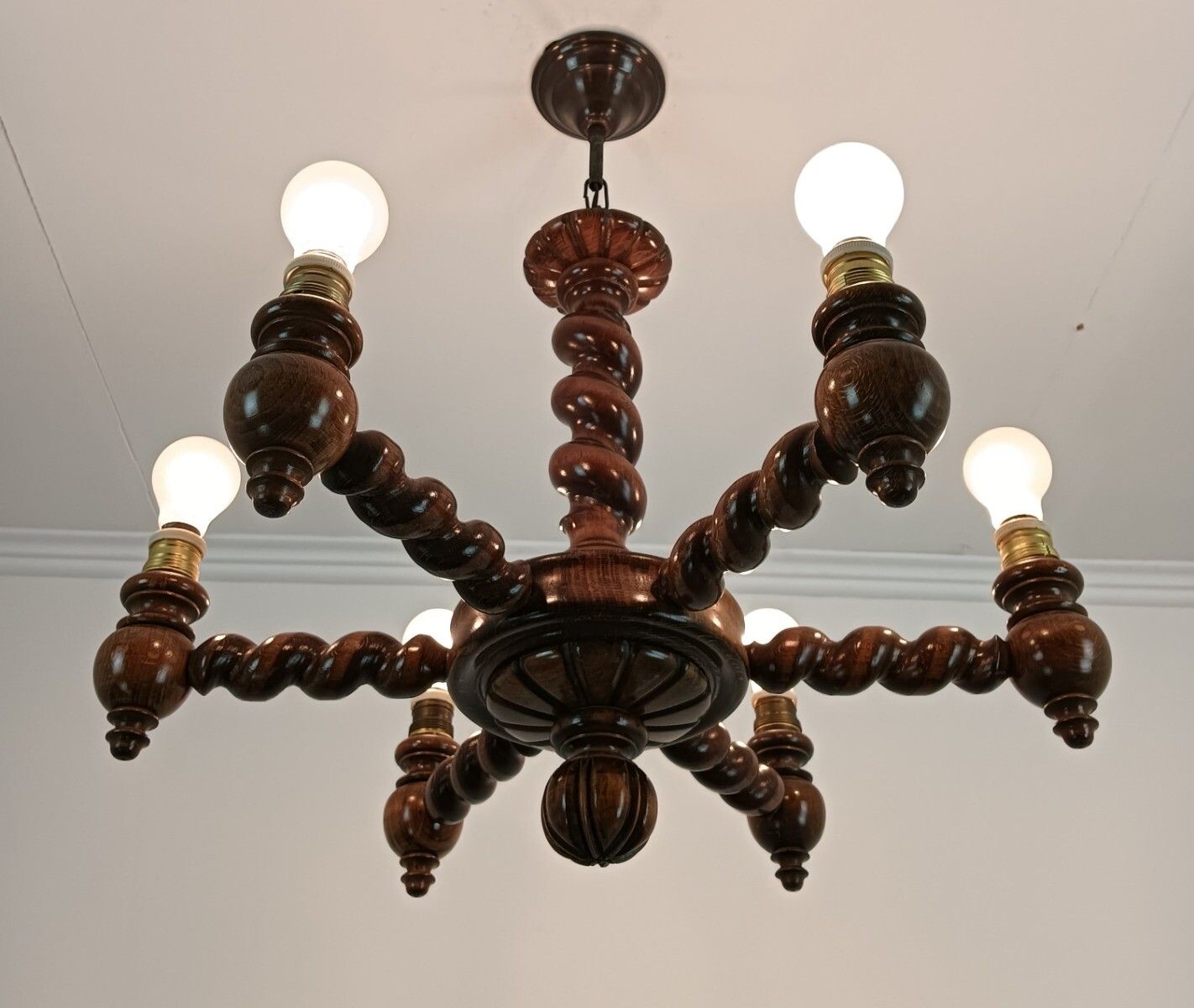 Barley Twist Twisted Wooden Wood Chandelier Gorgeously Carved 6 Lights Arm Farmh photo Lighting