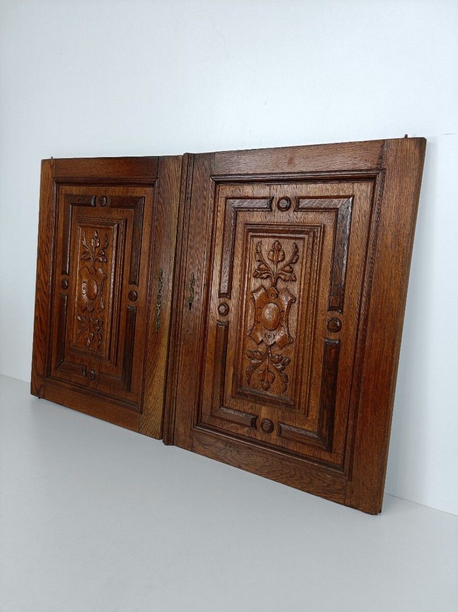 Antique Gorgeous Door Panels Cabinet Hand Carved Ornate Wood Oak Reclaimed Archi photo for sale