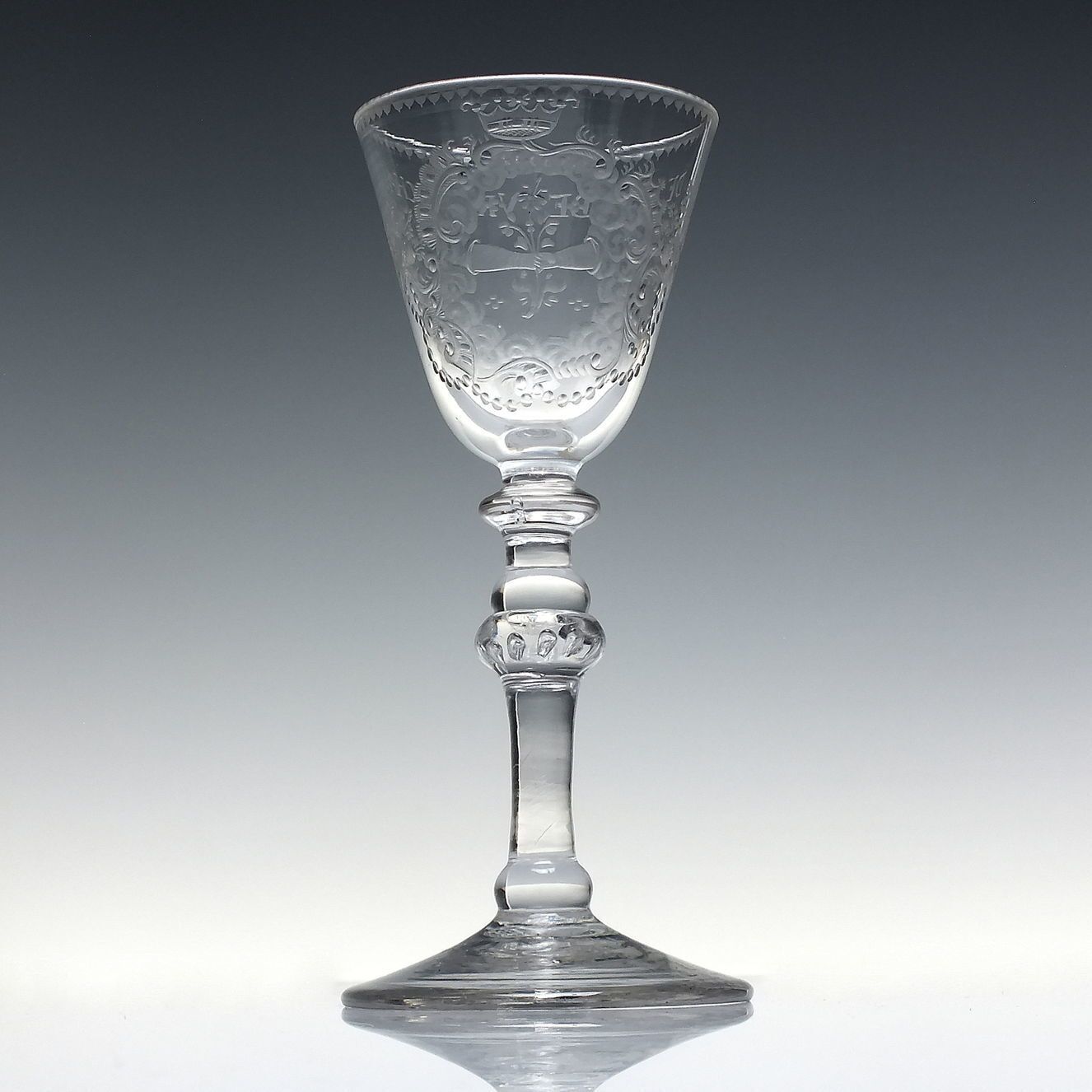 18th Century Engraved Light Baluster Wine Glass C1750 photo furniture