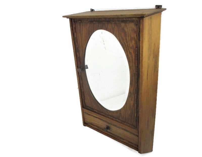 Kitchen Medicine Apothecary Wood Bathroom Cabinet Beveled Glass Wooden Hobnails