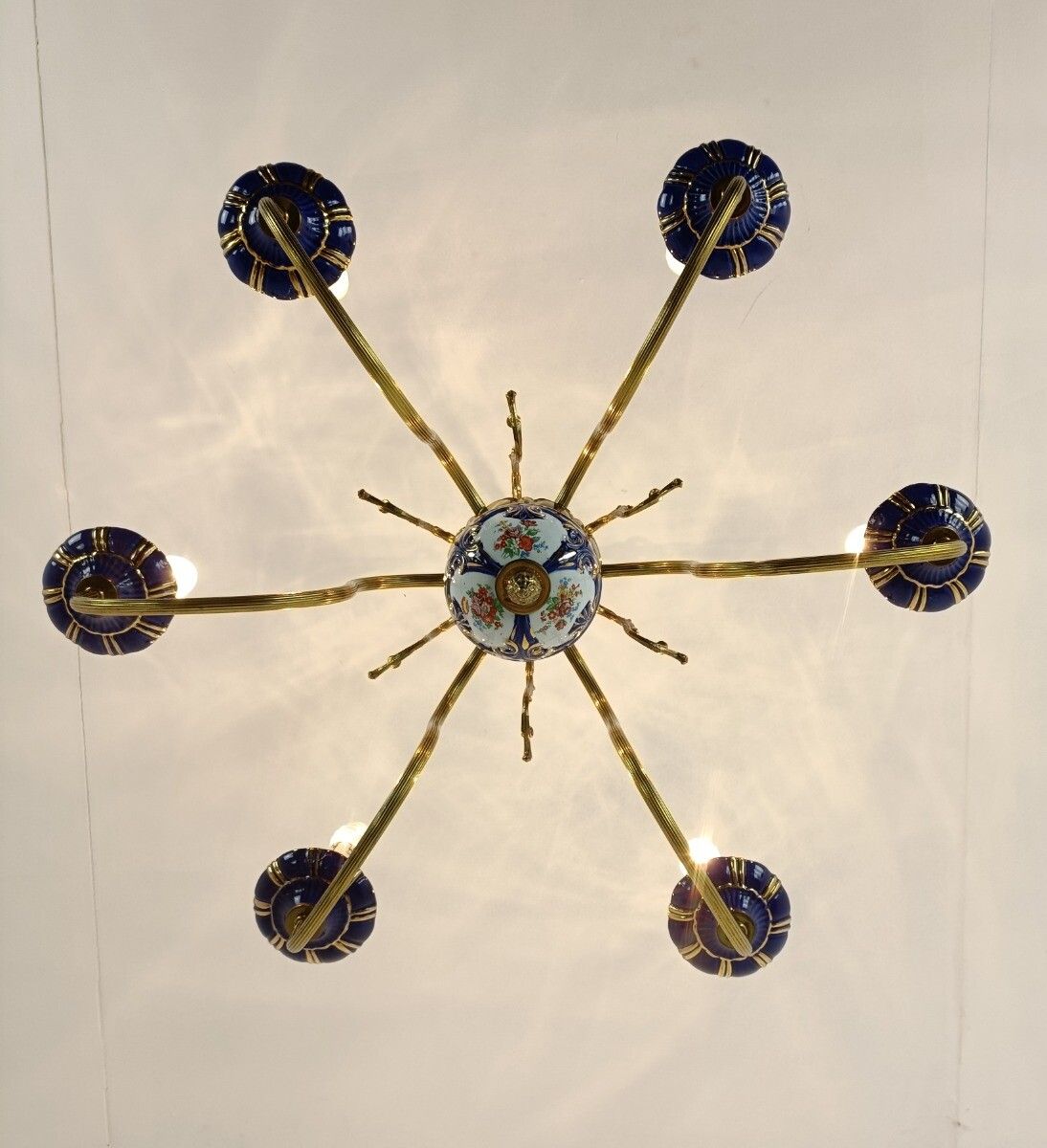 photo furniture Italian Porcelain Chandelier Cobalt Blue Italy Vintage 6 Lights 6 Arm