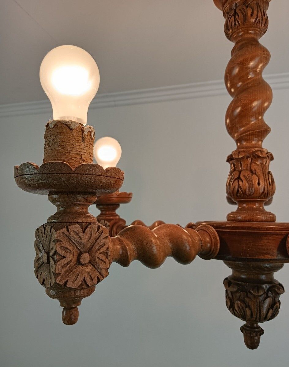 Barley Twist Carved Wooden Wood Chandelier Ornate Gorgeous 6 Lights Arm Farmhous photo 485.0