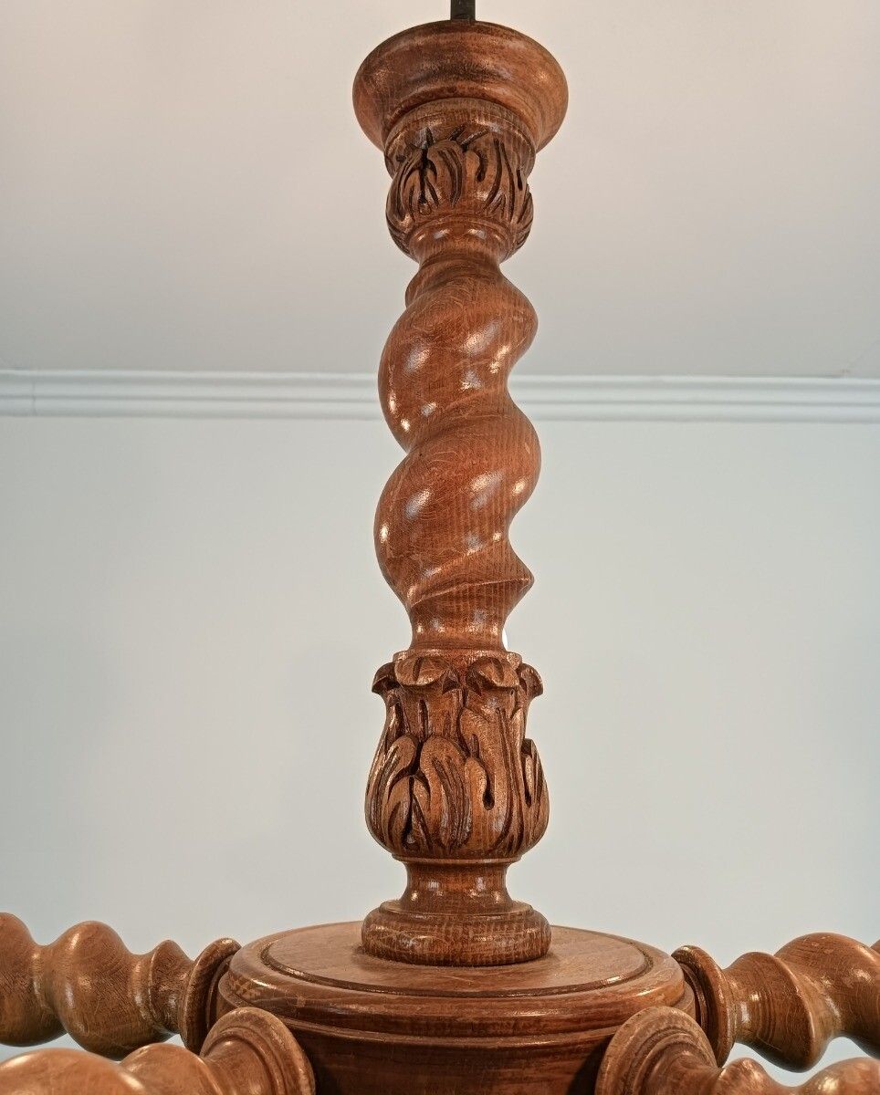 Barley Twist Carved Wooden Wood Chandelier Ornate Gorgeous 6 Lights Arm Farmhous photo vinterior