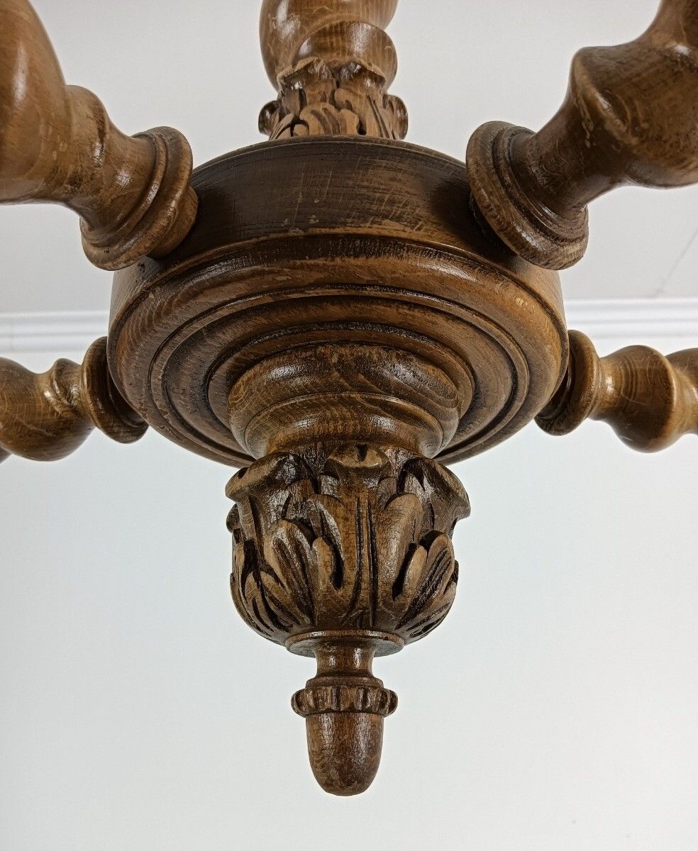 Lighting Barley Twist Carved Wooden Wood Chandelier Ornate Gorgeous 6 Lights Arm Farmhous photo