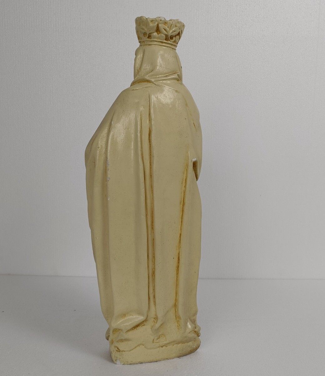 Statue Virgin Mary Madonna Crowned Infant Child Plaster Vintage Large Beautiful photo Art