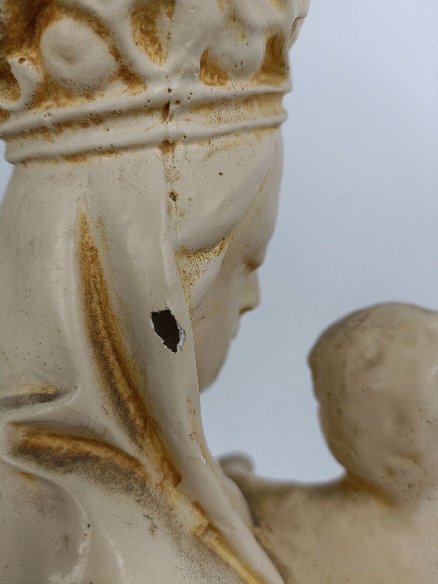 photo for sale Statue Virgin Mary Madonna Crowned Infant Child Plaster Vintage Large Beautiful