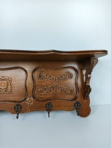 Large Carved Wooden Coat Hat Rack Antique Ornate Flower Pattern Hallway Farmhous photo Furniture
