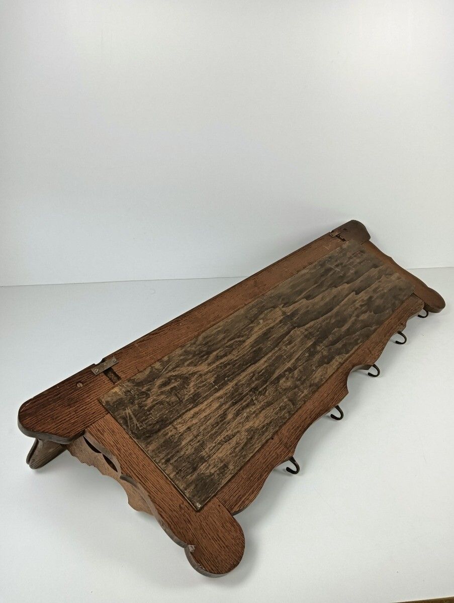 Large Carved Wooden Coat Hat Rack Antique Ornate Flower Pattern Hallway Farmhous photo vintage