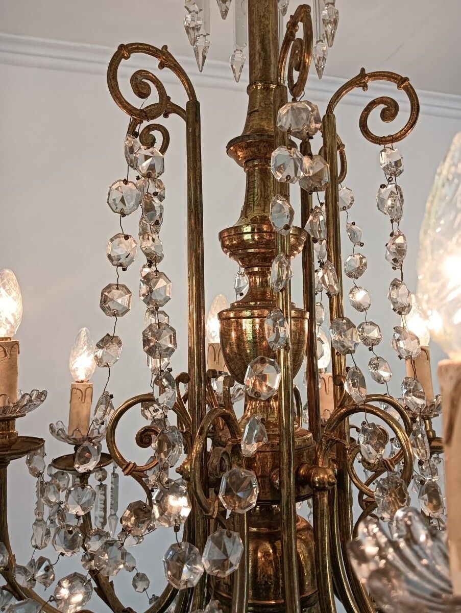 photo furniture French Antique Chandelier Bronze Dore With Prisms And Bobeches From Portieux 19t