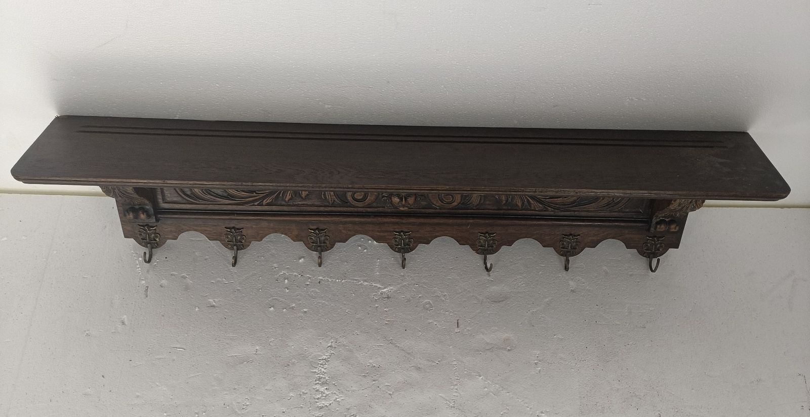 Hand Carved Wood Coat Hat Kitchen Hallway Rack Antique  Breton Style Figurines W photo for sale