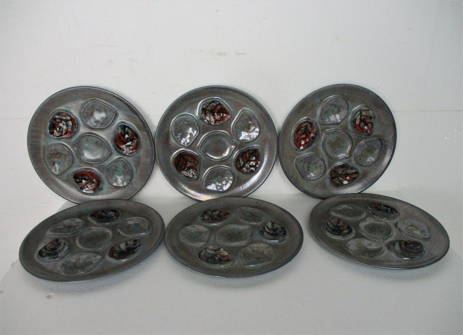 Set Of 6 French Oyster Plates Porcelain Faience Hand Painted Glazed photo furniture