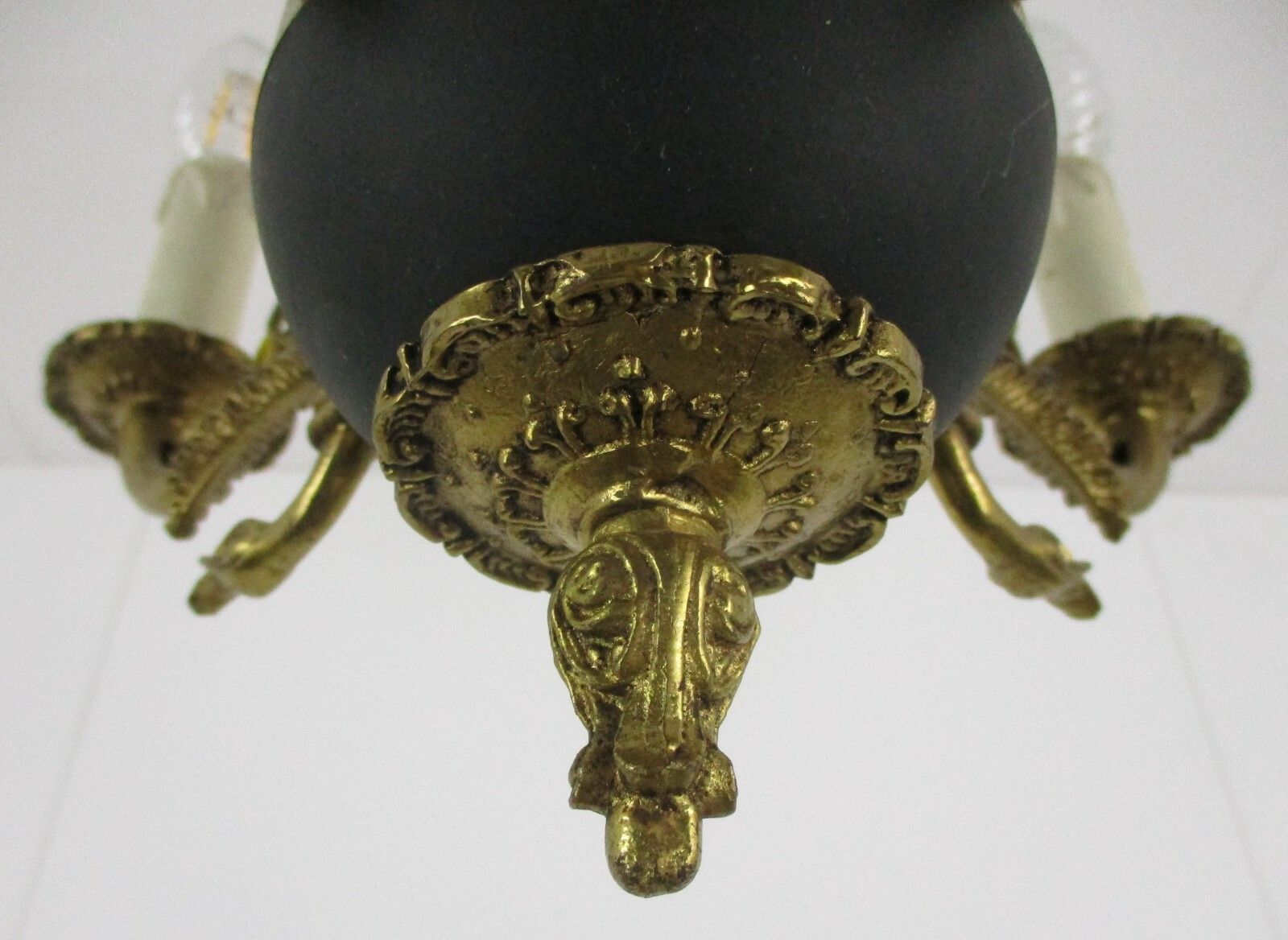 French Empire Pan Chandelier Green Tole Brass 4 Arms Hollywood Regency Ducks Htf photo vintage
