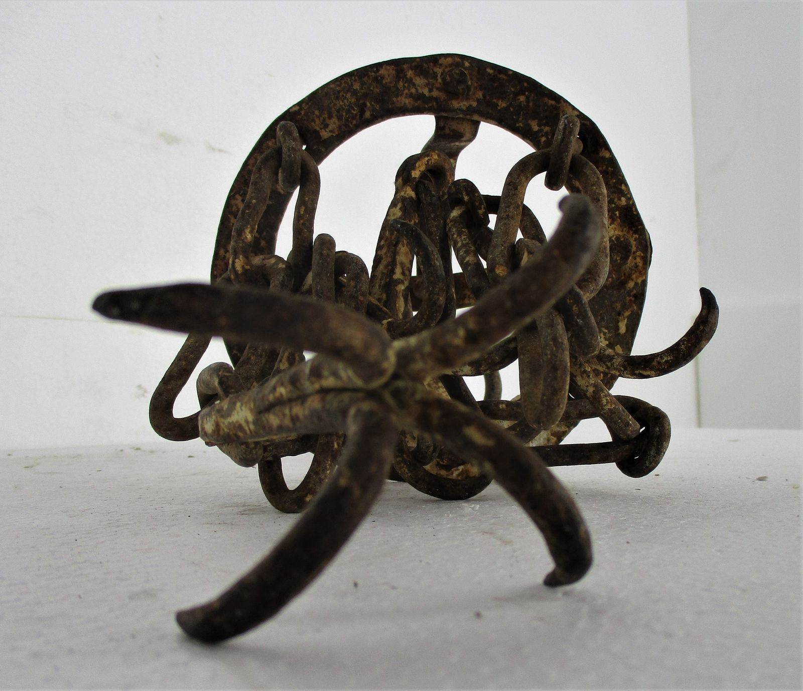 Small Antique Hanging Butcher Rack Cast Wrought Iron 4 Hooks French 18th C Count photo for sale