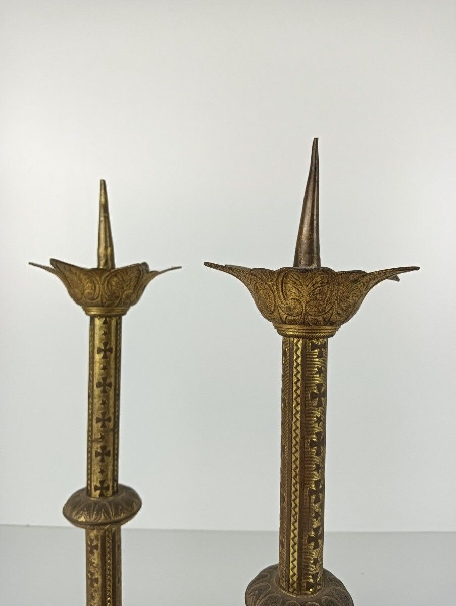 Gothic Candle Stick Candle Holders Brass  Antique 19th Century Couple Beautiful photo furniture