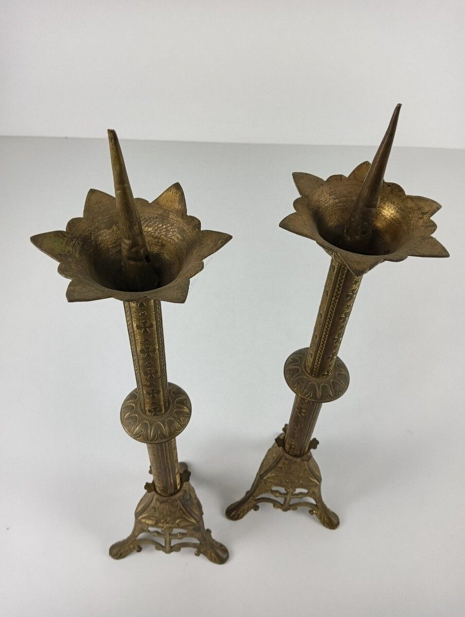Gothic Candle Stick Candle Holders Brass  Antique 19th Century Couple Beautiful photo Home Decor