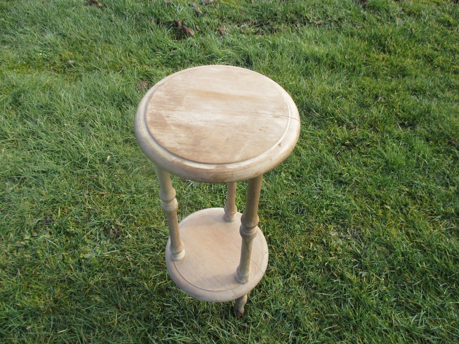 Carved Wood  2 Tier  Pedestal Table Plant Stand Side Table 25.59" photo for sale