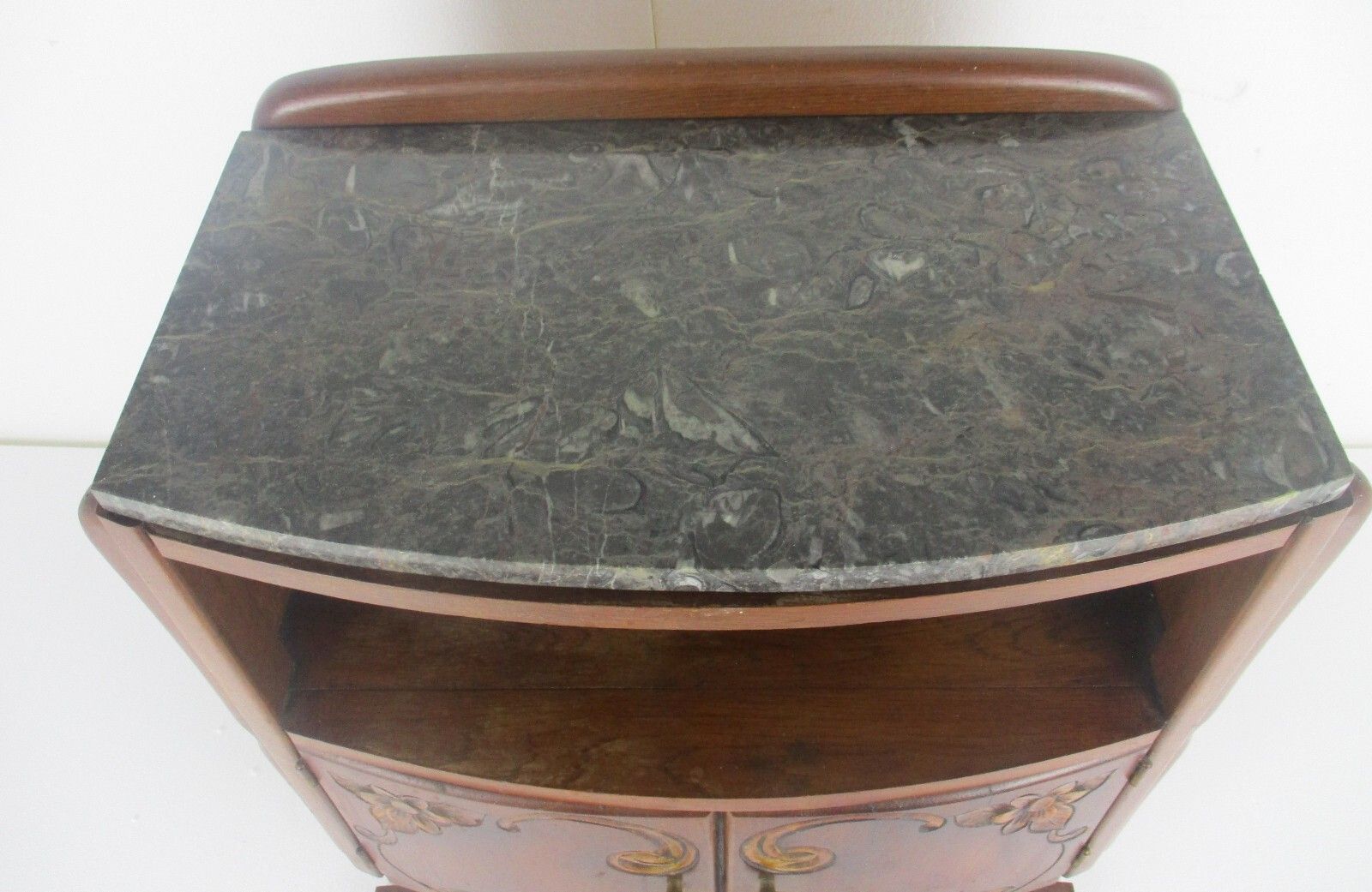 Art Deco Double Cabinet Nightstand Night Stand Marble Top Ornate Wood Lovely photo 519.0