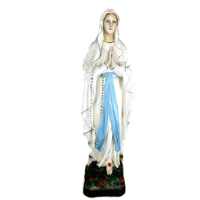 Xl Virgin Mary Madonna Our Lady Of Lourdes Plaster Statue Chapel  French 26.37"