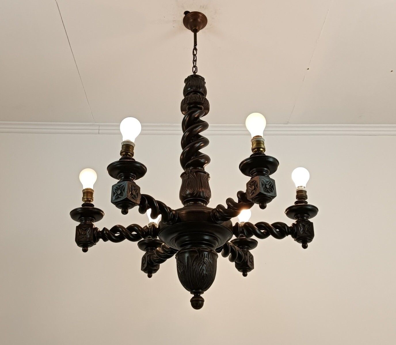 Open Barley Twist Twisted Wooden Wood Chandelier 6 Lights Gorgeous Farmhouse Sty photo furniture