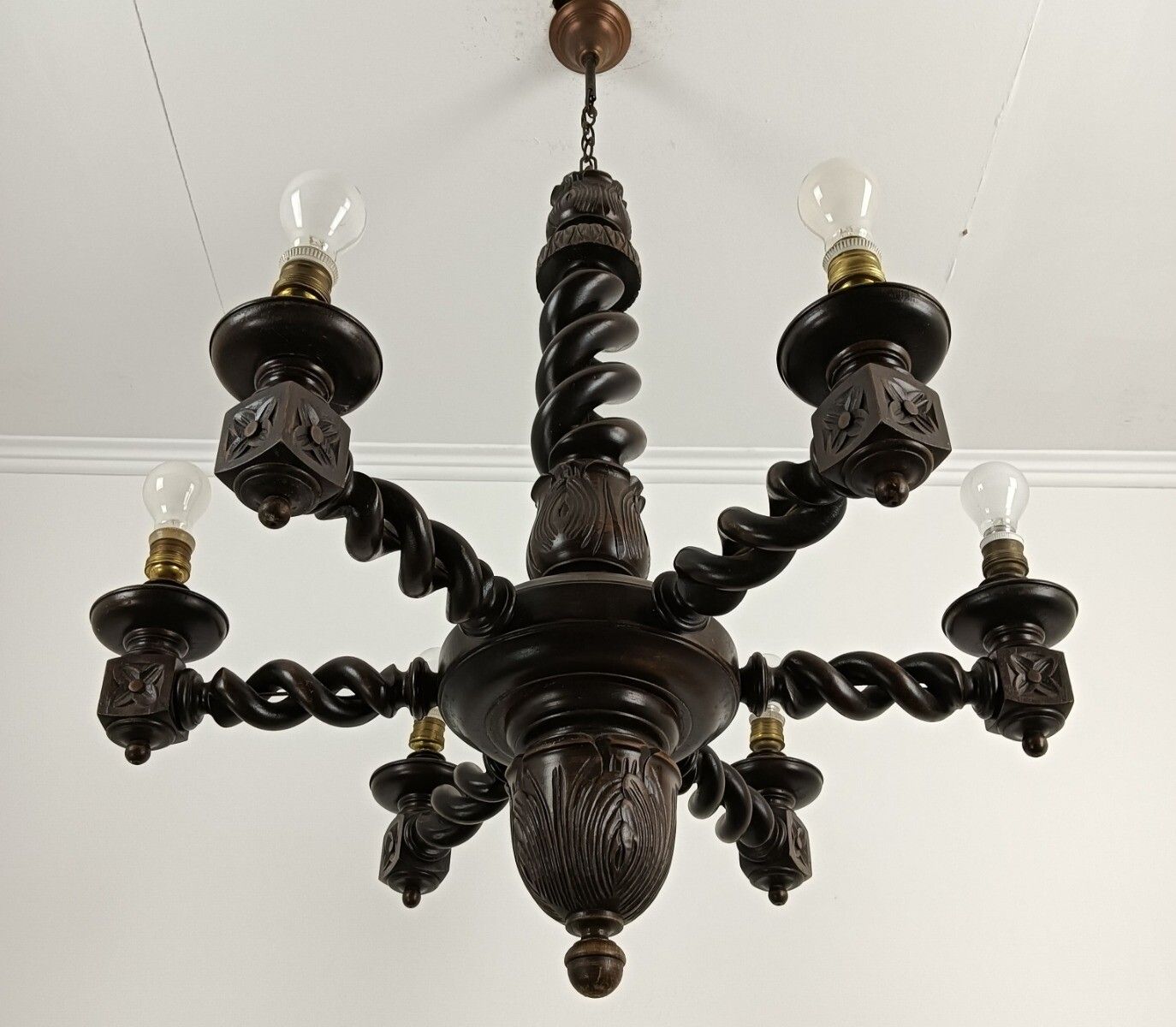 Open Barley Twist Twisted Wooden Wood Chandelier 6 Lights Gorgeous Farmhouse Sty photo Lighting