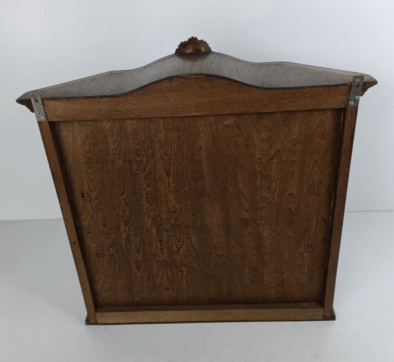 Furniture Ornate Carved Wood Glass Doors Display Cabinet Blue Velvet Modernist Vintage photo